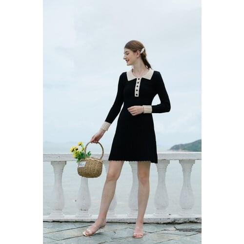 Dresses Women Knitted Striped Mini Dress 2020 Autumn and Winter Slim Lady with High Waist and Long Sleeves Stripes Dress Female