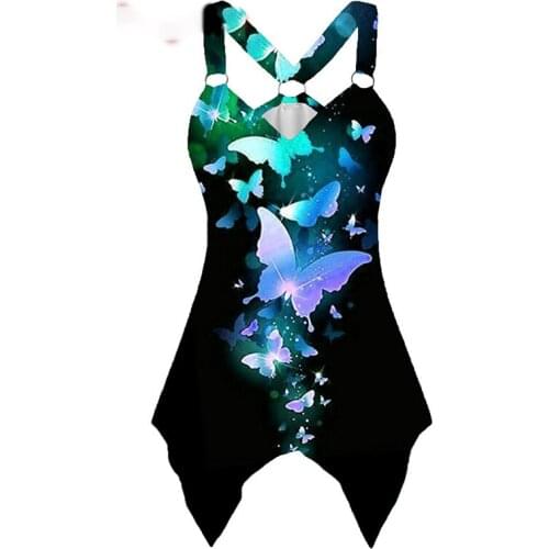 Casual Butterfly 3D Print Halter 2021 Summer Fashion Plus Size Tank Top Camisole Womens Sleeveless Vest Female Clothing Y2k