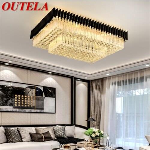 OUTELA Rectangle Ceiling Lighting Postmodern Luxury Crystal LED Lamp Fixtures Home For Dining Room Decoration