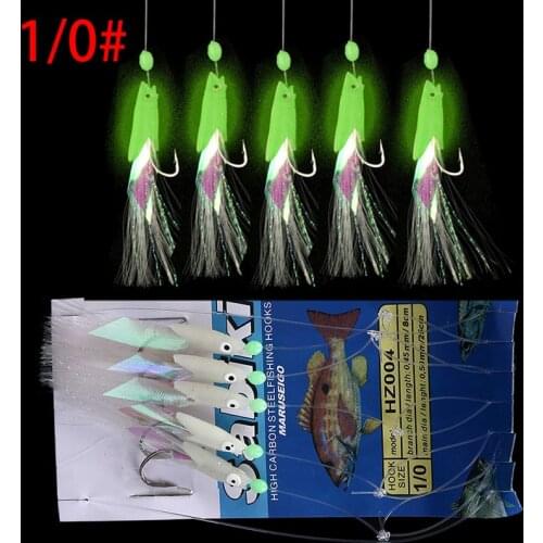 5Pcs/Set Luminous Fishing Hook High Carbon Steel Mackerel Feathers Bass Cod Lure Luminous Fishing Hook Treble Bait Wire 9g