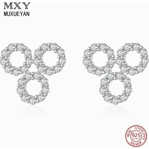 925 Sterling Silver Three Sweet Crystal Circle Stud Earrings For Classic Women Fine Jewelry 2021 Trend MUXUEYAN