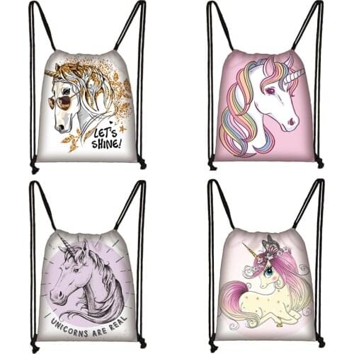 Unicorn Print Drawstring Bag Women Travel Bag Teenager School Bag Brown Girl And Boy Backpack Fashion Female Storage Bags To4412