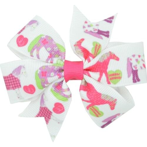 SUPWRF 3.1'' Horse white Girls Hair Bow With Clip Boutique Printed Ribbon headwear diy wholesale 20 piece T0929