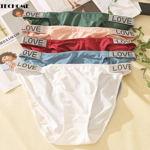 2021 Summer Ice Silk Panties Women European Sexy Rhinestone Belt Silky Summer Thin Female Underwear Brief G String T Pants LOVE