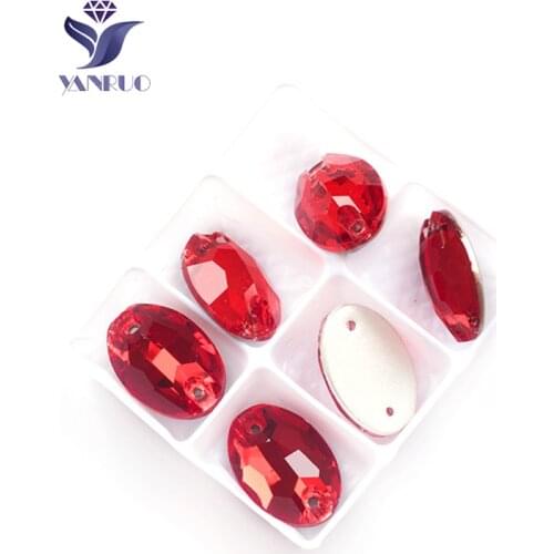YANRUO 3210 Oval Light Siam Red Rhinestones Sew on Stones Glass Crystals Strass Rhinesotone For Jewelry Dress Bags