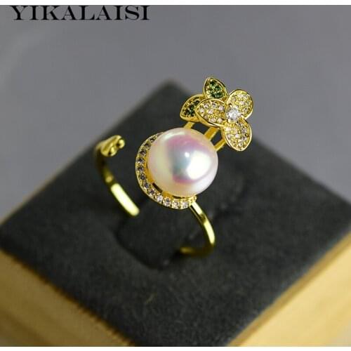 YIKALAISI Fashion Rings Jewelry For Women 7-8mm Oblate Natural Freshwater Pearl Rings 2021 New Wholesales