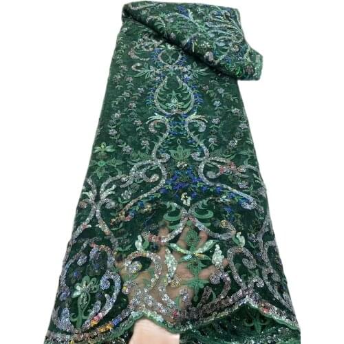 Green African Sequins Lace Fabric 3D Embroidery 2021 High Quality Mesh Lace Ghana Lace Material For Nigerian Evening Party Sew