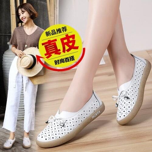2021 Genuine Leather Shoes Hollow Out Women Ballet Flats Summer Womens Solid Soft bottom Shoes Woman Slip On Loafers