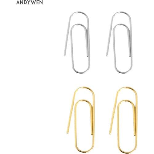 ANDYWEN 100% 925 Sterling Silver Thin Ear Pin Thread Earring Clips No Piercing Plain Pins 2020 Fashion Women Luxury Jewelry