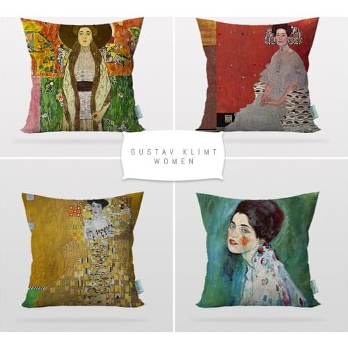 Cipcici Gustav Klimt Women 4 Pieces Pillow Case Set Art Decor Sofa Cushion Cover Printable Art Reversible 2 Side