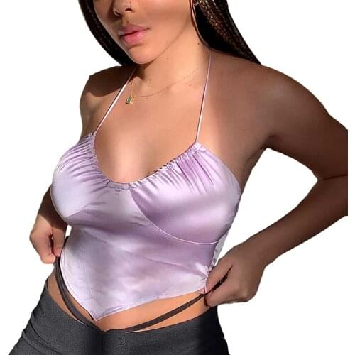 Women Sexy Solid/Print Halter Camisole Tops Sleeveless Backless Lace Up Slim Fit Tank Top Summer Girls Holiday Casual Crop Top