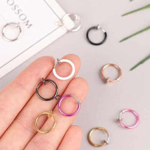 1PC Clip On Earrings Fake Spring Clip On Labret Nose Clips Ring Stealth Hoop Lip Ring Helix Ring hoop No Piercing Earring
