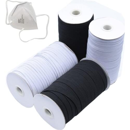 100yards 3/5/6/8/10/12MM Sewing Elastic Band Masks White Black High Elastic Flat Rubber Band Waist Band Sewing Rope for DIY Mask