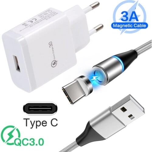 3A Fast Type C USB Cable Magnetic Charger For huawei P30 Samsung A21s A50 Note 10 lite Xiaomi Poco X3 Redmi 9 Note 7 8 Pro Phone