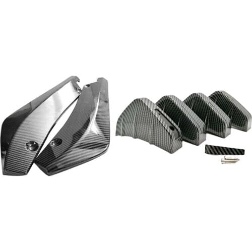 4 Pcs Carbon Style Universal Car Rear Lower Bumper Diffuser Fin Spoiler with 2 x Car Carbon Fiber Rear Bumper Lip