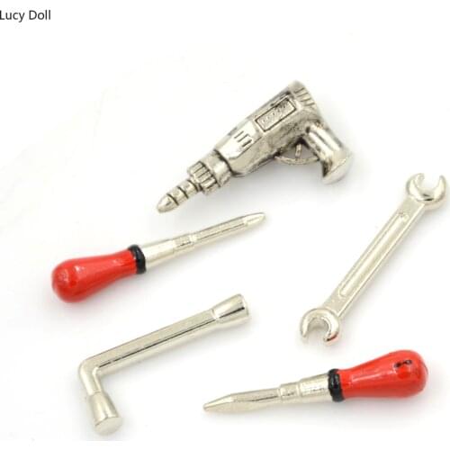 5PCS 3cm Metal 1:12 DIY House Miniature Accessories Alloy Repair Tool Simulation Garden Furniture Toys For Doll House Decoration