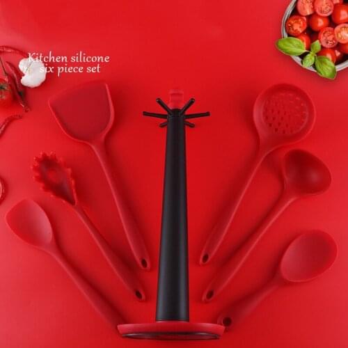 7PCS Silicone Kitchenware Non-stick Cookware Cooking Tool Pan Spatula Shovel Spoon Soup Kitchen Utensils Set Hanging Hole Design