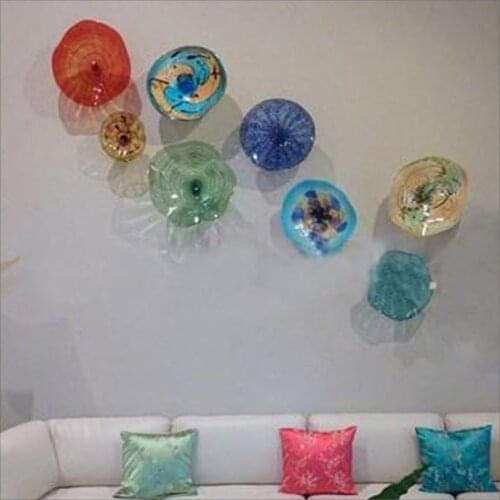 Free Shipping Fancy Blown Murano Glass Wall Plates Wall Decoration Blown Glass Plates Modern Art Decoration
