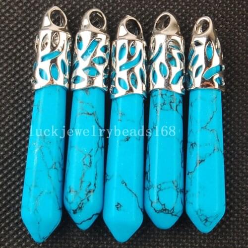 Free Shipping Women Fashion 5pcs New Fashion Howlite Hexagonal Pointed Reiki Chakra Pendant Bead C3465