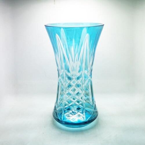 Bohemian Czech Glass Elegant Cobalt Blue Cut To Clear Crystal Art Deco Flower Vase