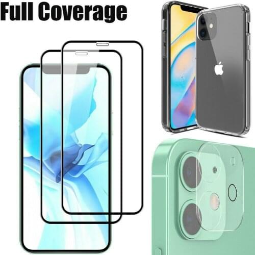 For iPhone 12 Pro Max Mini Case Cover Full Glass Screen Protector Camera Lens Film Front Back Protectors for iPhone12 Series