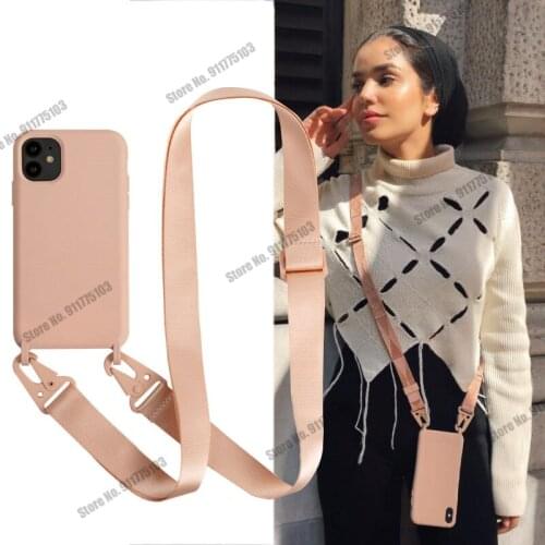Lanyard Cord Strap Lanyard Phone Case for iphone 12 Pro Max 12 mini Liquid Silicone Crossbody Necklace Cover for iphone 11 XR XS