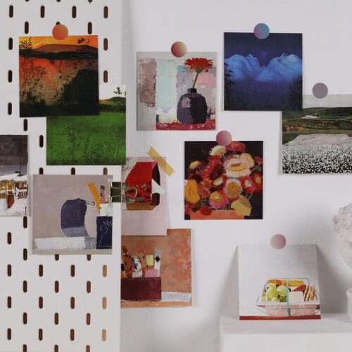 Ins Color Life Oil Painting Landscape Decorative Card 9 Sheets Square Postcard Small Poster Bedroom Diy Wall Sticker Photo Props