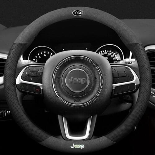 For Jeep 3D Laser Printing Logo Cow Leather Car Steering Wheel Cover Fit Wrangler Compass Grand Cherokee Renegade Patriot