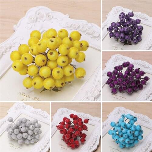 40 Pcs Decorative Mini Christmas Frosted Fruit Berry Holly Artificial Flower