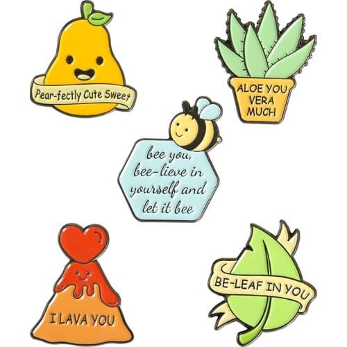 Pears And Leaves Cartoons Anime Badges Letter Lapel Pins Fashion Enamel Brooches For Clothes Women Cute Hijab Pin Vintage Brooch