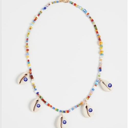 Ethnic rainbow colourful seed beaded summer bohemian boho puka shell evil eye charms cowry chokers necklaces for women jewelry