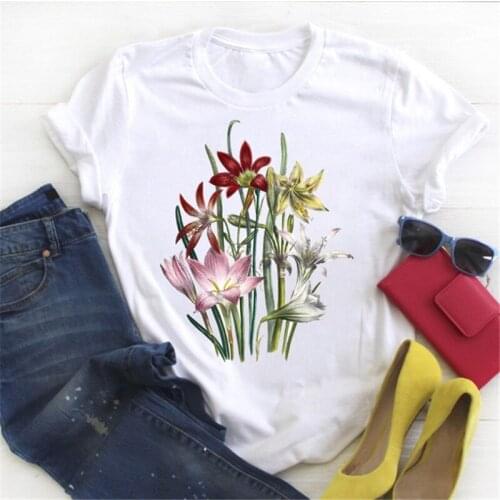Summer Womens Floral Print T-shirt Aesthetic Short Sleeve Tops For Ladies Fashion Casual Print Blouse For Female 2021 New