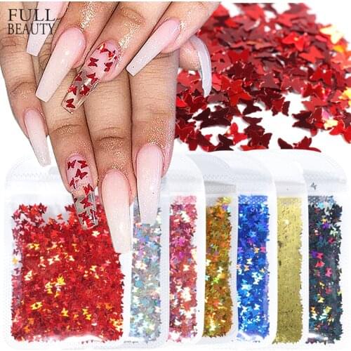 Holographic Butterfly Nail Glitter Flakes Gold Silver Sparkly Sequins Paillette 3D Slices Nail Art Decorations Dust CHDZS30-41