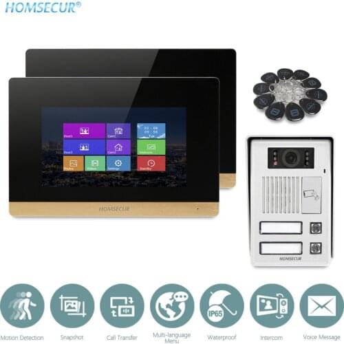 HOMSECUR 7" Touch Screen Color Video Door Intercom System 800TVLine Waterproof Camera RFID Keyfob Unlock for 2 Apartments/Houses