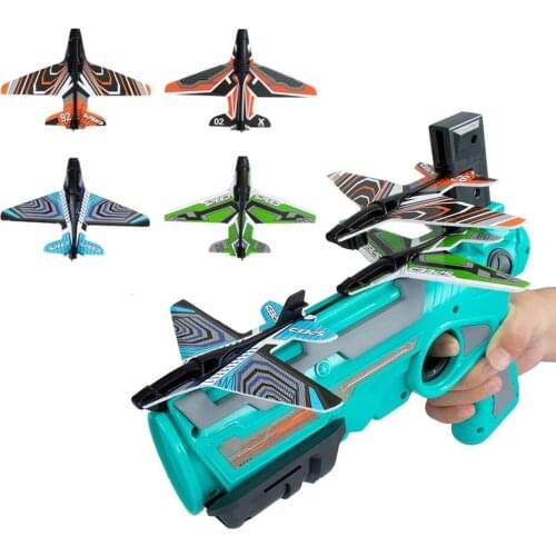Bubble Catapult Plane Toy Airplane One-Click Ejection Model Foam Airplane with 4 Pcs Glider Airplane Launcher Outdoor Sport Toys