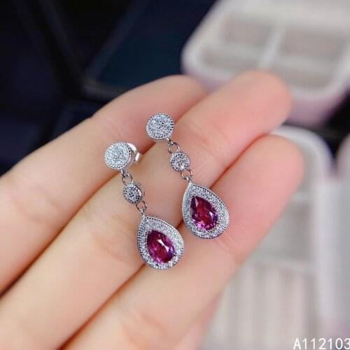 KJJEAXCMY 925 sterling silver inlaid natural pyrope garnet Girl elegant earring water drop Chinese style ear stud support check