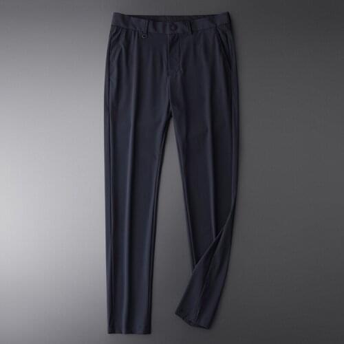 Classic Summer Men Suit Pants Luxury Soft Silky Fabric Solid Color Skinny Men Casual Pants Hight Quality Slim Fit Man Trousers