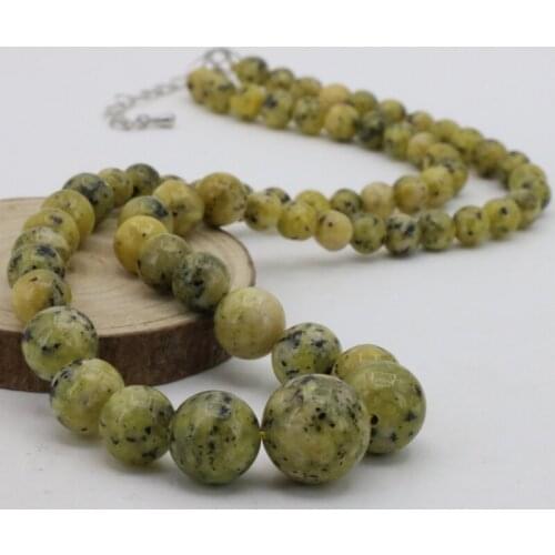 Yellow chalcedony black spots round bead 6-14mm stone necklace 18" women best selling jewelry