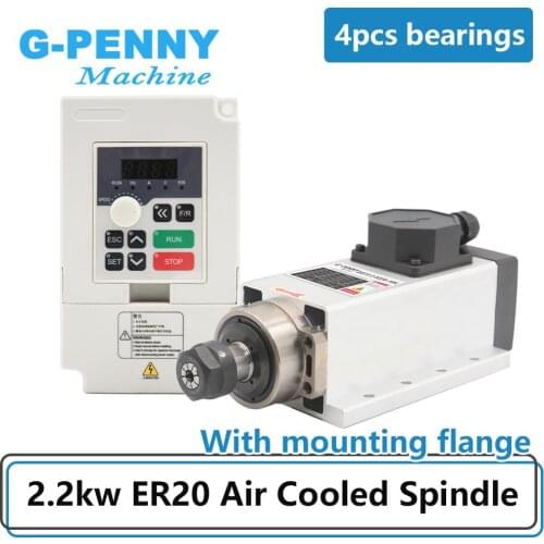 New Arrival! 2.2kw ER20 air cooled spindle 4 pcs bearings 0.01mm accuracy square type with flange & 2.2kw 220v QL Inverter / VFD