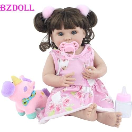 40cm Full Body Soft Silicone Reborn Baby Doll Toy For Girl Handmade Vinyl Mini Unicorn Dress Newborn Babies Doll Child Bathe Toy