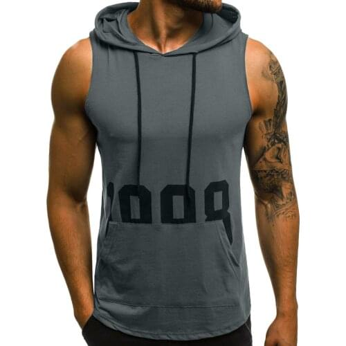 Brand Clothing Bodybuilding Fashion Letters Fitness Men Gyms Hooded Tank Top Vest Stringer Sportswear Sleeveless Shirt Hoodies