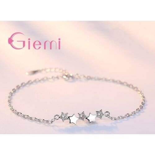 Minimalist 5 Star Girls Bracelet Top-End 925 Sterling Silver Hand Chain Female Engagement Jewelry Zircon Bangle