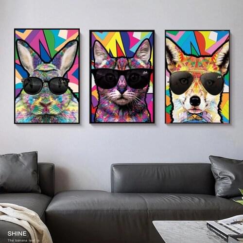 Cartoon Graffiti Art Animal Cat Dog Canvas Painting on The Wall Art Posters Prints Wall Picture for Kids Room Home Wall Cuadros