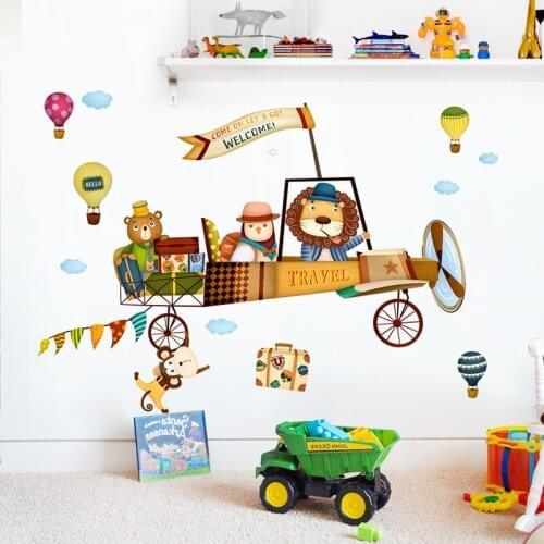 Cartoon Animal Wall Stickers Kids Room Decoration Nursery Decals Boy Bedroom Decor Wallpaper Self-adhesive Vinyl Wallstickers