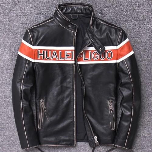 Halley Locomotive Clothing Male Continuous System Leisure Time Do Used Head Layer Cowhide Jacket Genuine Leather