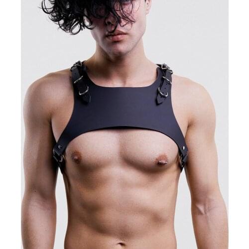 Gay Punk Sexy breast Harness Men Open-chested Leather Harness Vest Starps Male Mature Leather Shoulder Belts Body Bondage
