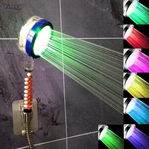 Zloog Bathroom New 3/7 Colors LED Anion Shower Head Temperature Control Water Saving Colorful Changes Hand Shower head