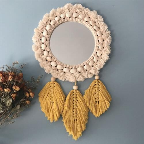 Nordic Macrame Feather Wall Mirrors Decor Mirror Creative Makeup Bath Room Feather Tapestry Mirror Wall Hanging of Bedroom