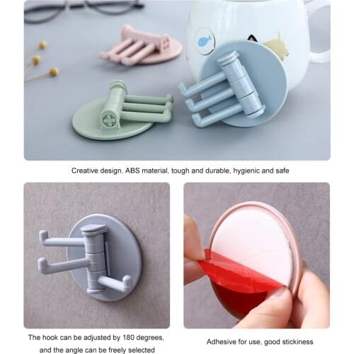 Bathroom Punch-free Wall Hanging Rotatable 3 Hooks Adhesive Bracket Holder Powerful Sticky Hook Bracket