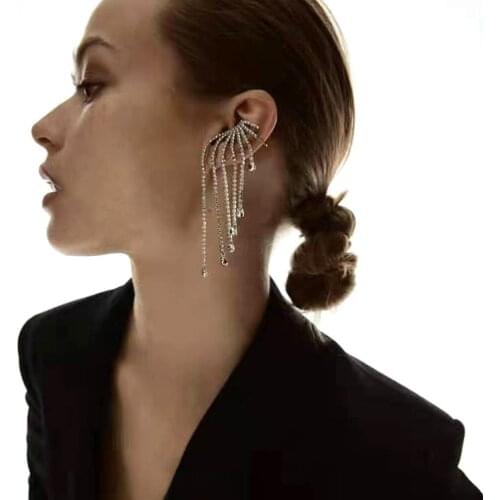 2021 New Gold Silver-color Plated Stylist Crystal tassel Earrings Drop Dangle Ear Stud For Women Long Cuff Earring Bohemia Jewel